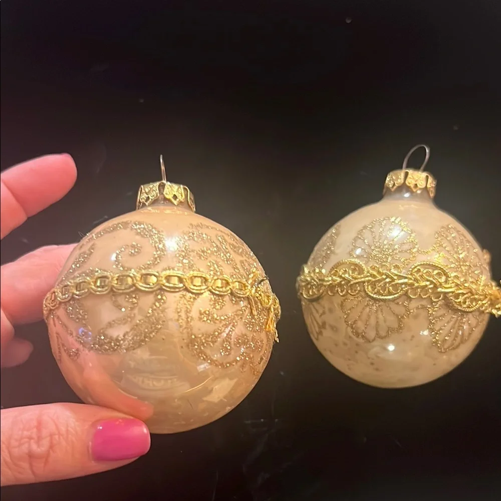 VTG Gold Glass Holiday Ornaments (x2)